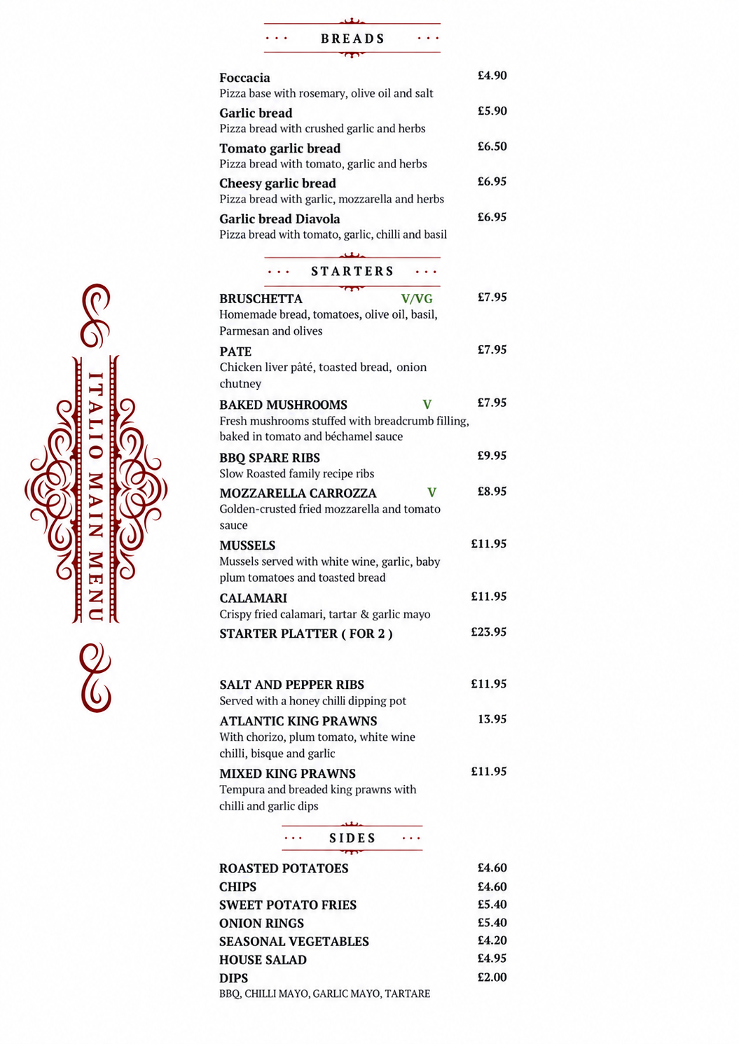 Restaurant menu · page 1